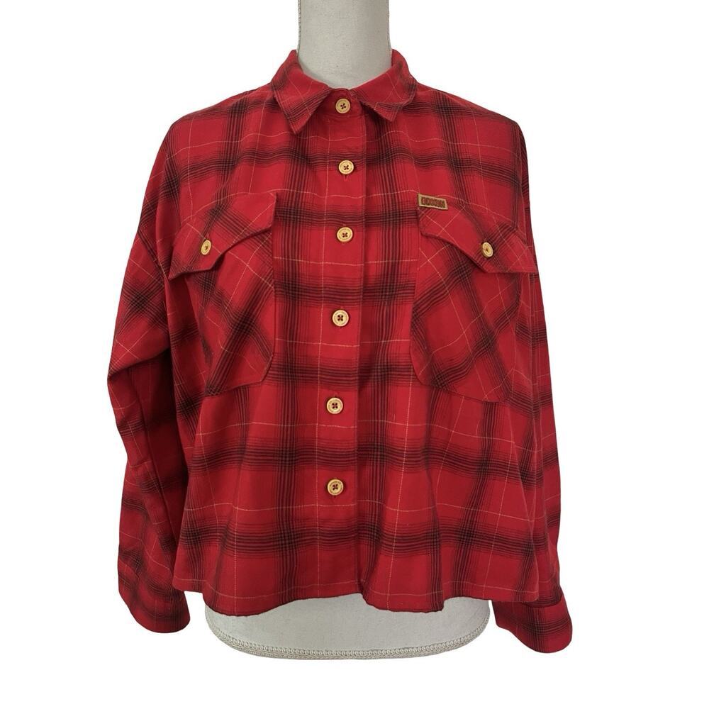 Dixxon Flannel Co The Loveless Cropped Button Up Flannel Shirt Size XL Red Ranch
